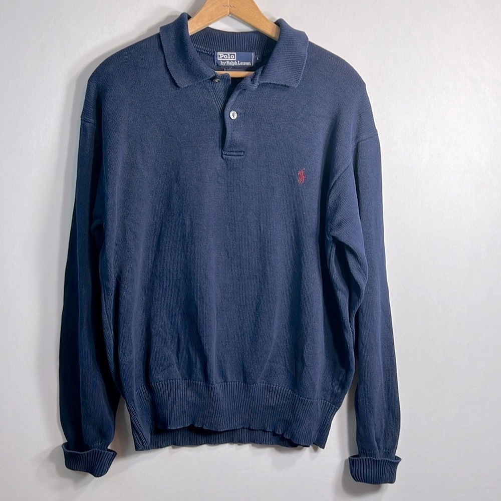 Polo Ralph Lauren Navy Cotton Collared Sweater size XL